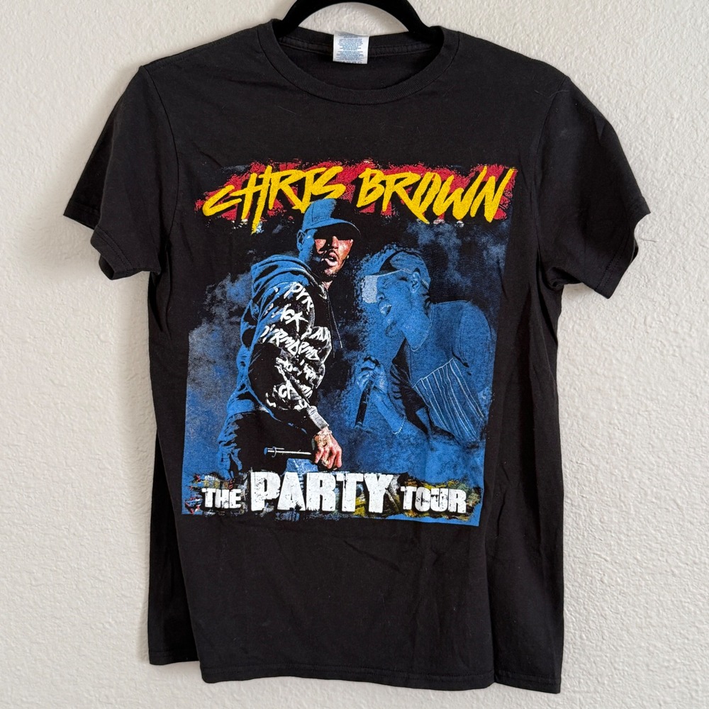 Chris Brown The Party Tour 2017 Concert Graphic‎ T-Shirt Black Small Y2K AOP